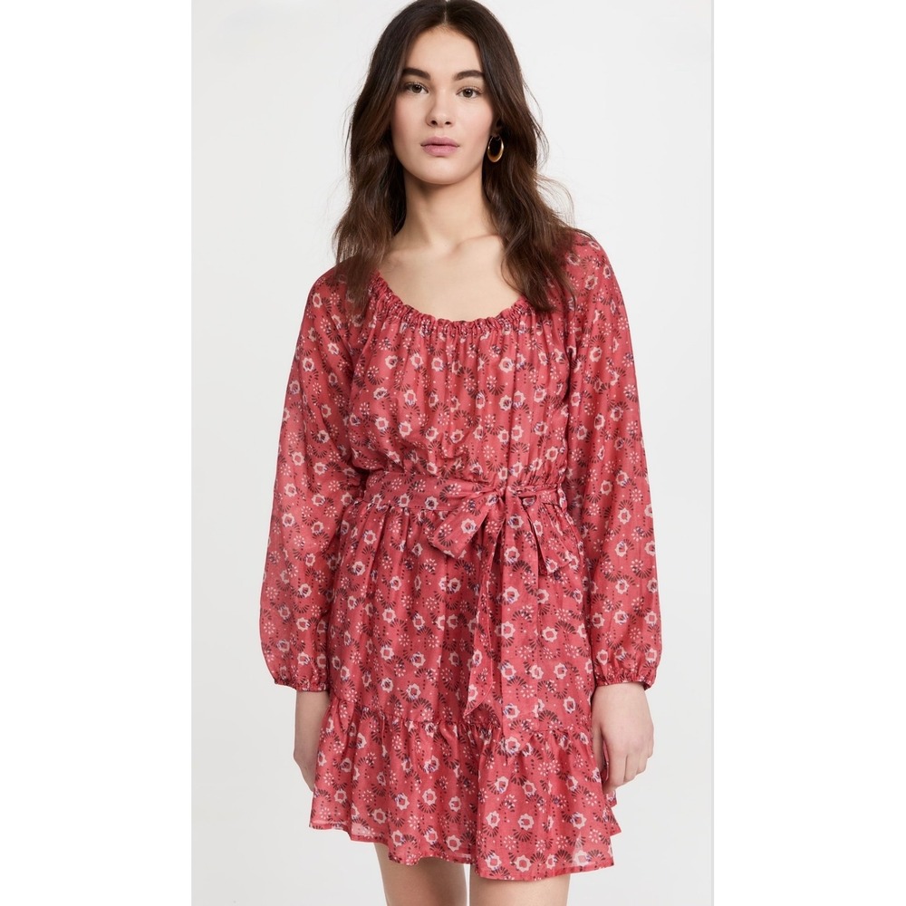 Xirena Jia Floral Mini Dress XS Coral Blush Silk Cotton Tiered Ruffle Feminine